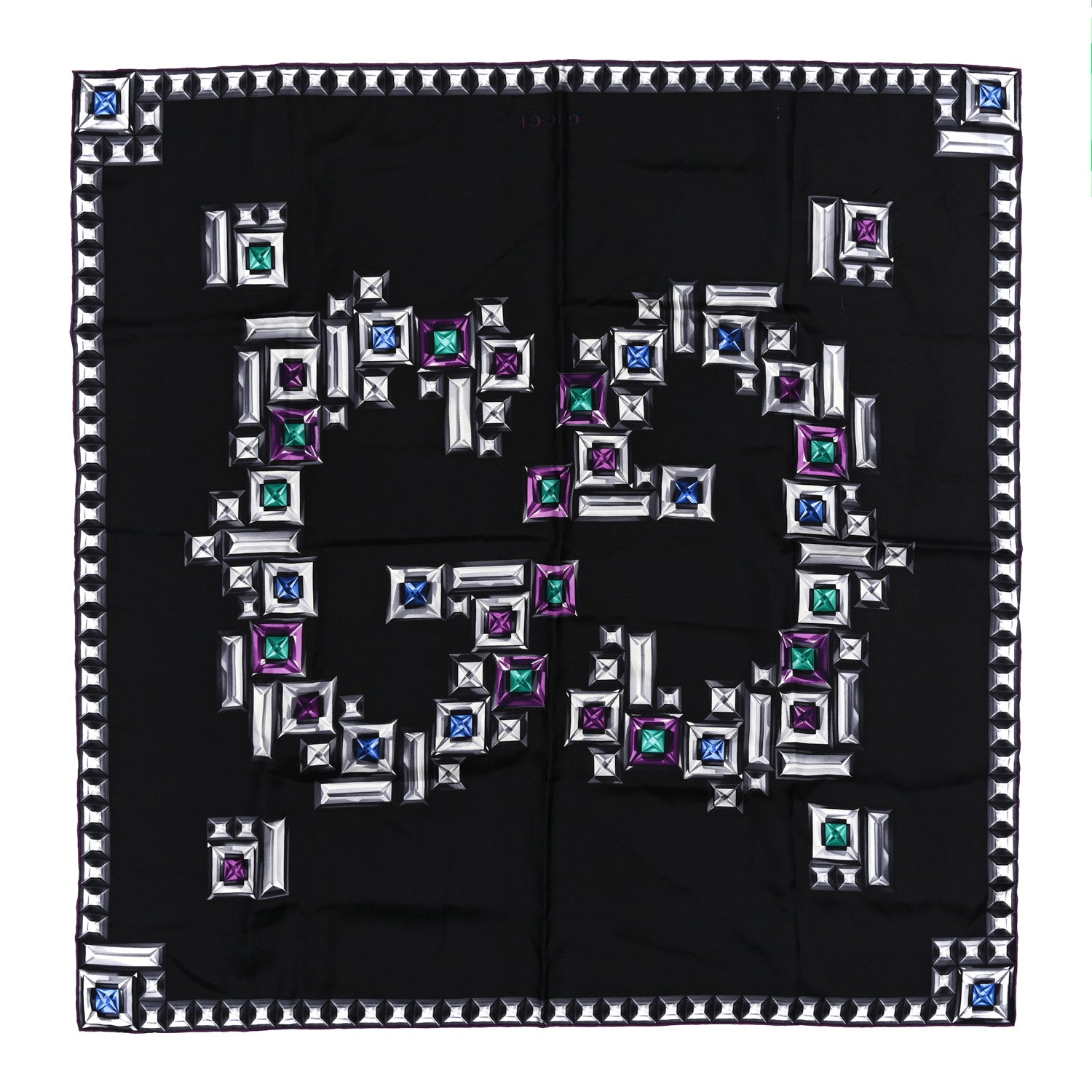 Gucci Silk GG Jewel Square Scarf Black Multicolor
