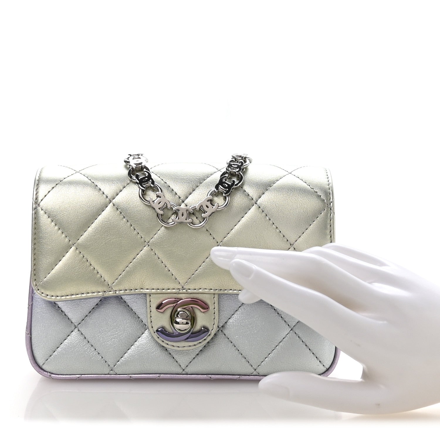Chanel Gradient Metallic Calfskin Quilted Clutch Silver Blue Yellow Purple