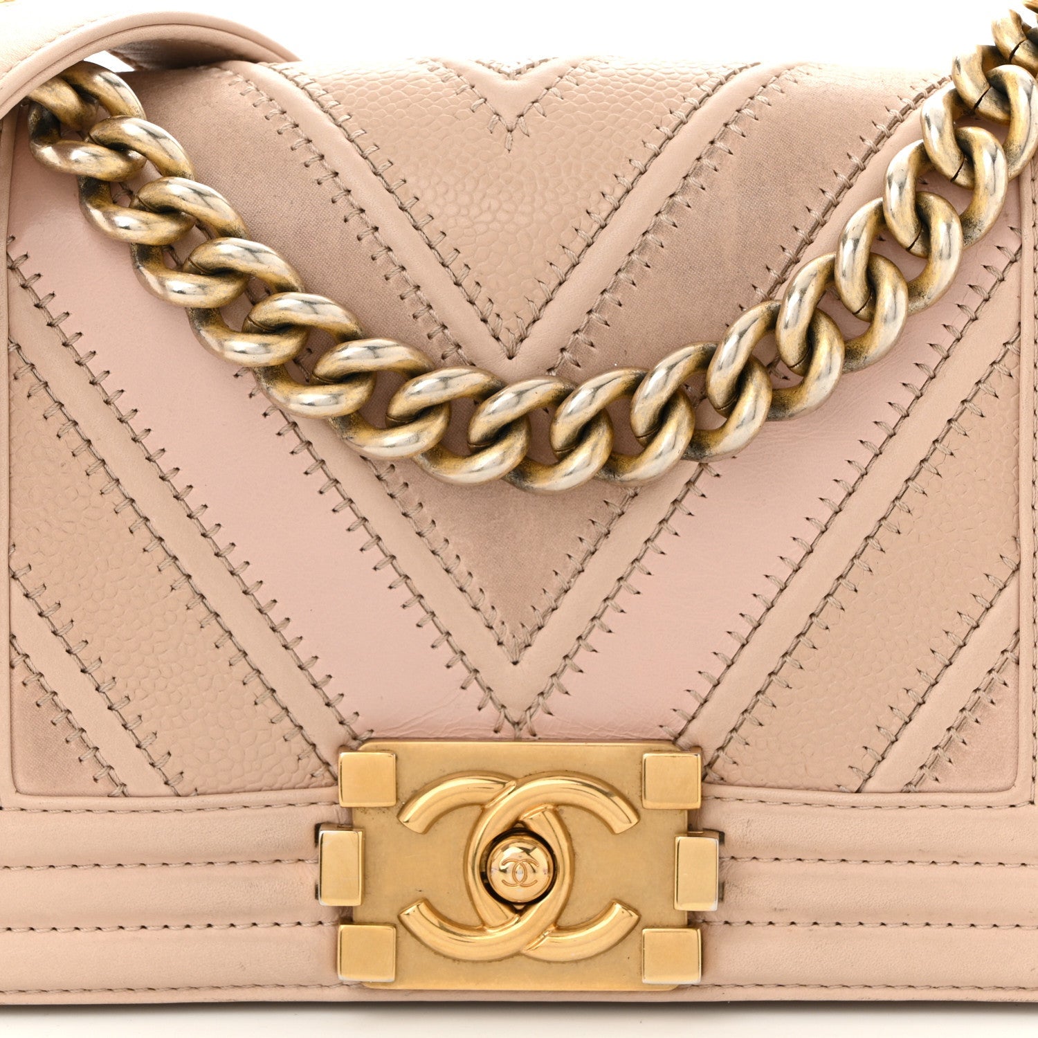 Chanel Caviar Suede Calfskin Chevron Quilted Small Boy Flap Light Pink