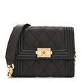 Chanel Caviar Quilted Boy Card Holder On Chain Black