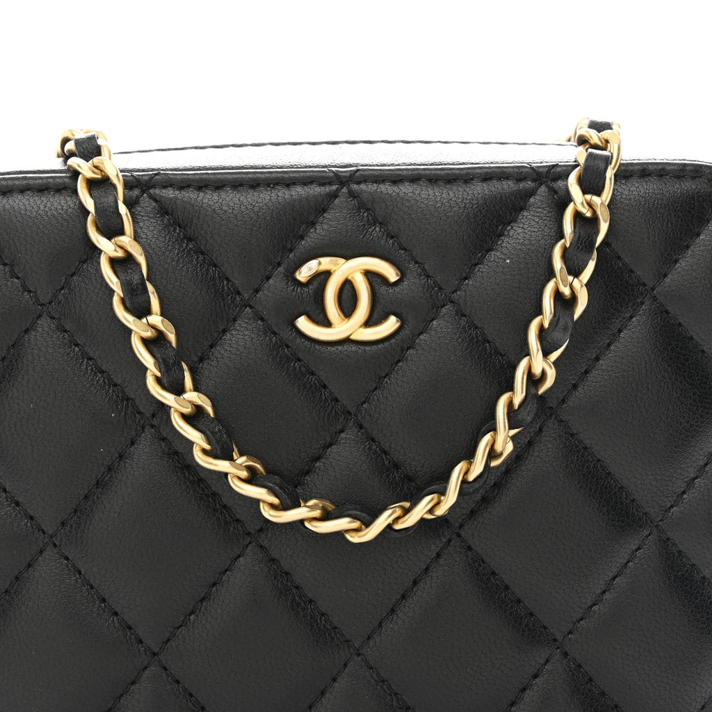 Chanel Lambskin Quilted CC Pearl Crush Camera Case Black