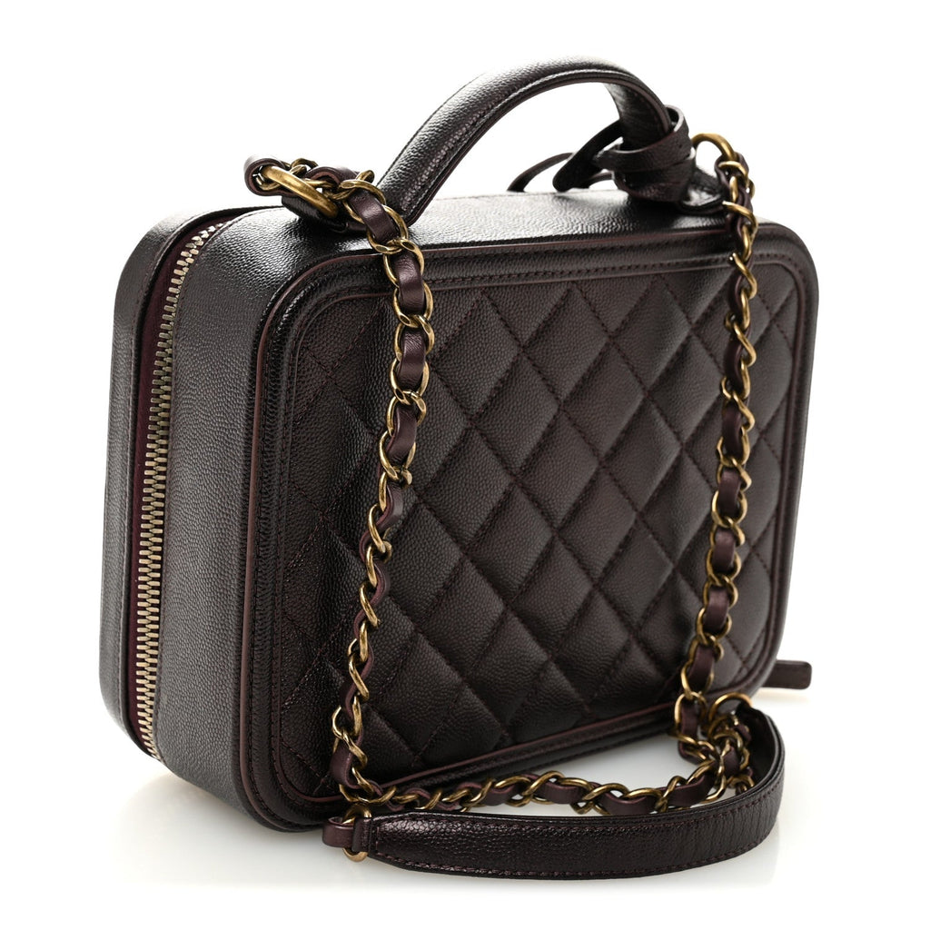 Chanel Iridescent Caviar Quilted Medium CC Filigree Vanity Case Burgundy
