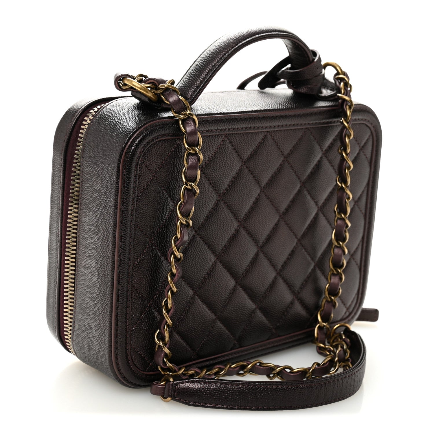 Chanel Iridescent Caviar Quilted Medium CC Filigree Vanity Case Burgundy