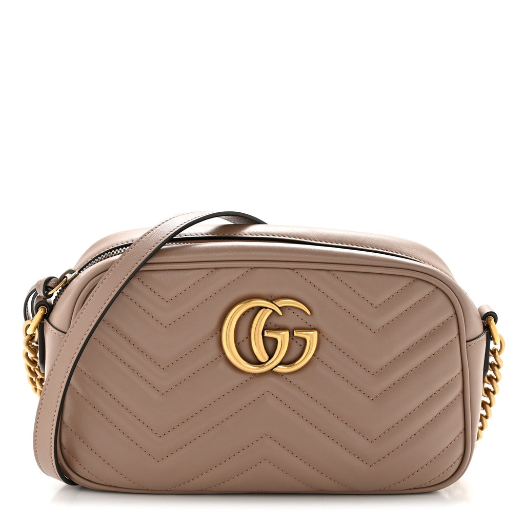 Gucci Calfskin Matelasse Small GG Marmont Chain Shoulder Bag Porcelain Rose