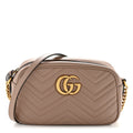 Gucci Calfskin Matelasse Small GG Marmont Chain Shoulder Bag Porcelain Rose