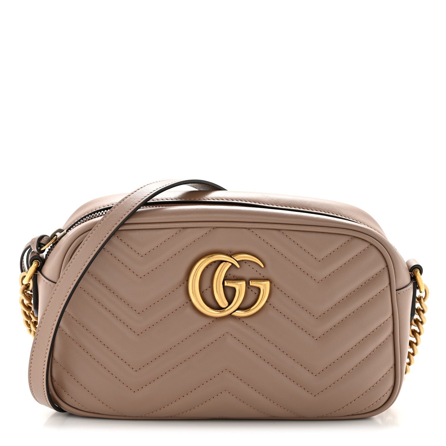 Gucci Calfskin Matelasse Small GG Marmont Chain Shoulder Bag Porcelain Rose