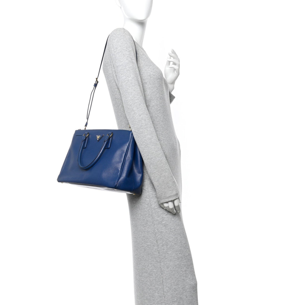 Prada Saffiano Lux Medium Galleria Double Zip Tote Bluette