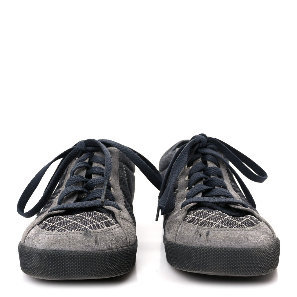 Chanel Toile Suede Calfskin CC Low Top Sneakers 36 Dark Grey