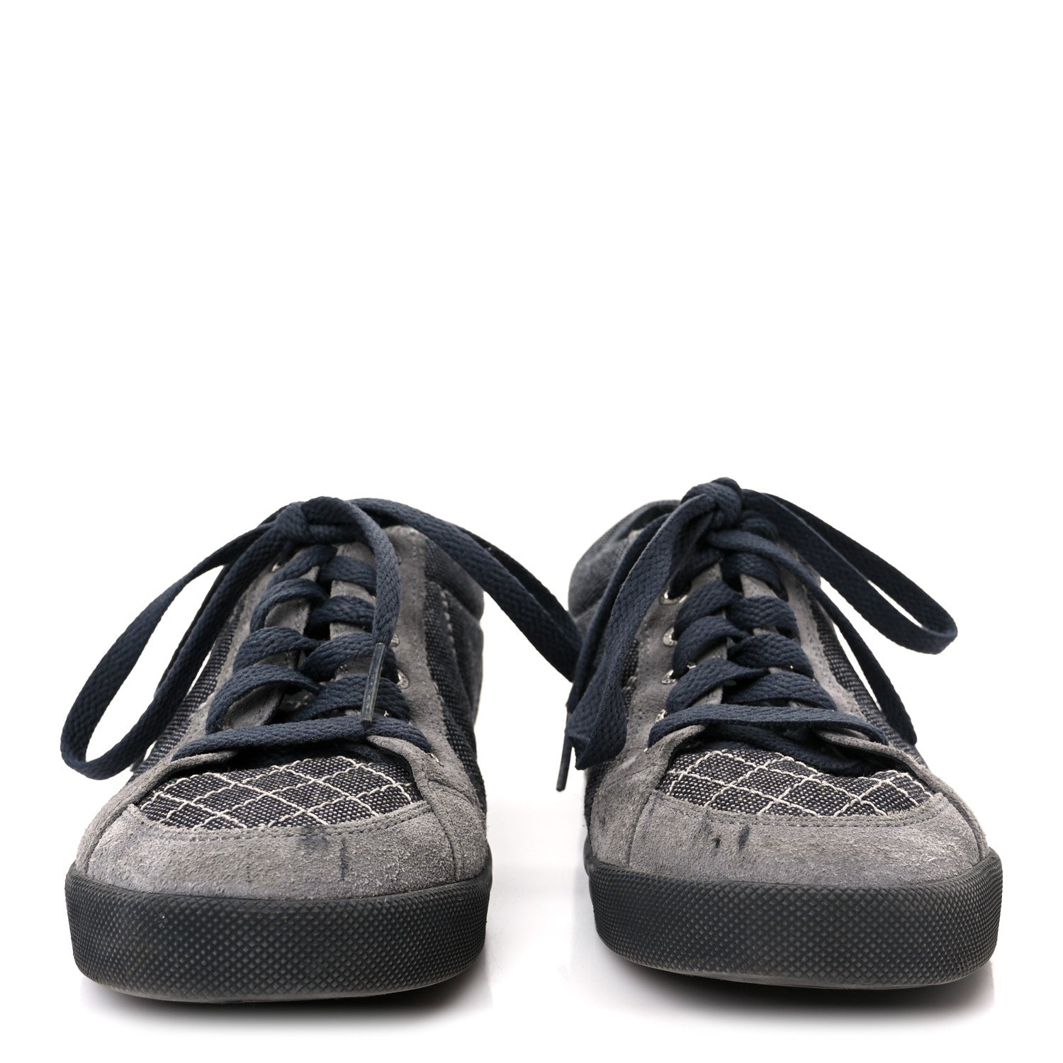 Chanel Toile Suede Calfskin CC Low Top Sneakers 36 Dark Grey