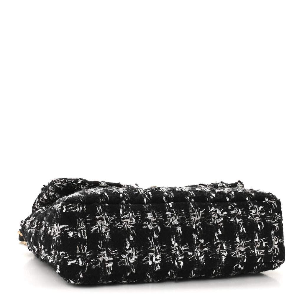 Chanel Tweed Quilted Large Chanel 19 Flap Black Silver Ecru