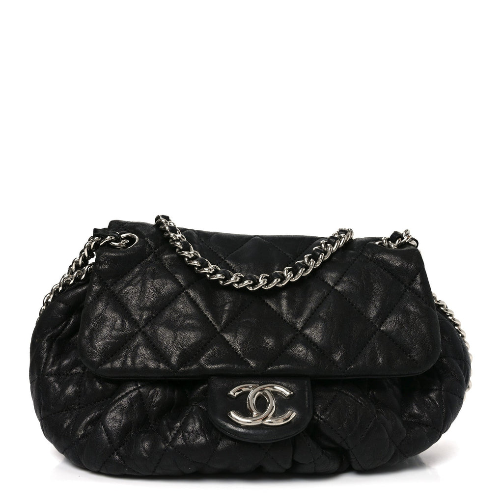 Chanel Washed Lambskin Quilted Medium Chain Around Messenger Black