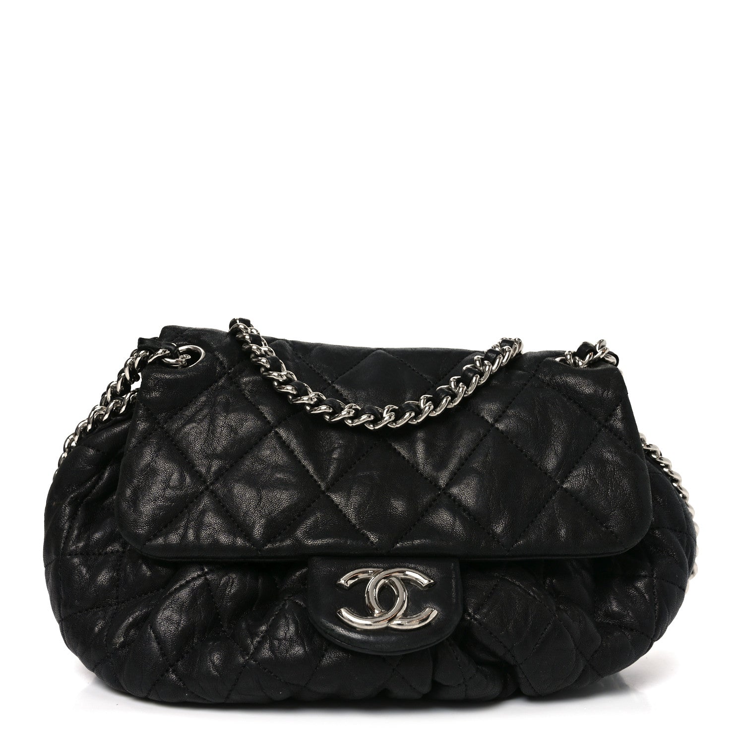 Chanel Washed Lambskin Quilted Medium Chain Around Messenger Black