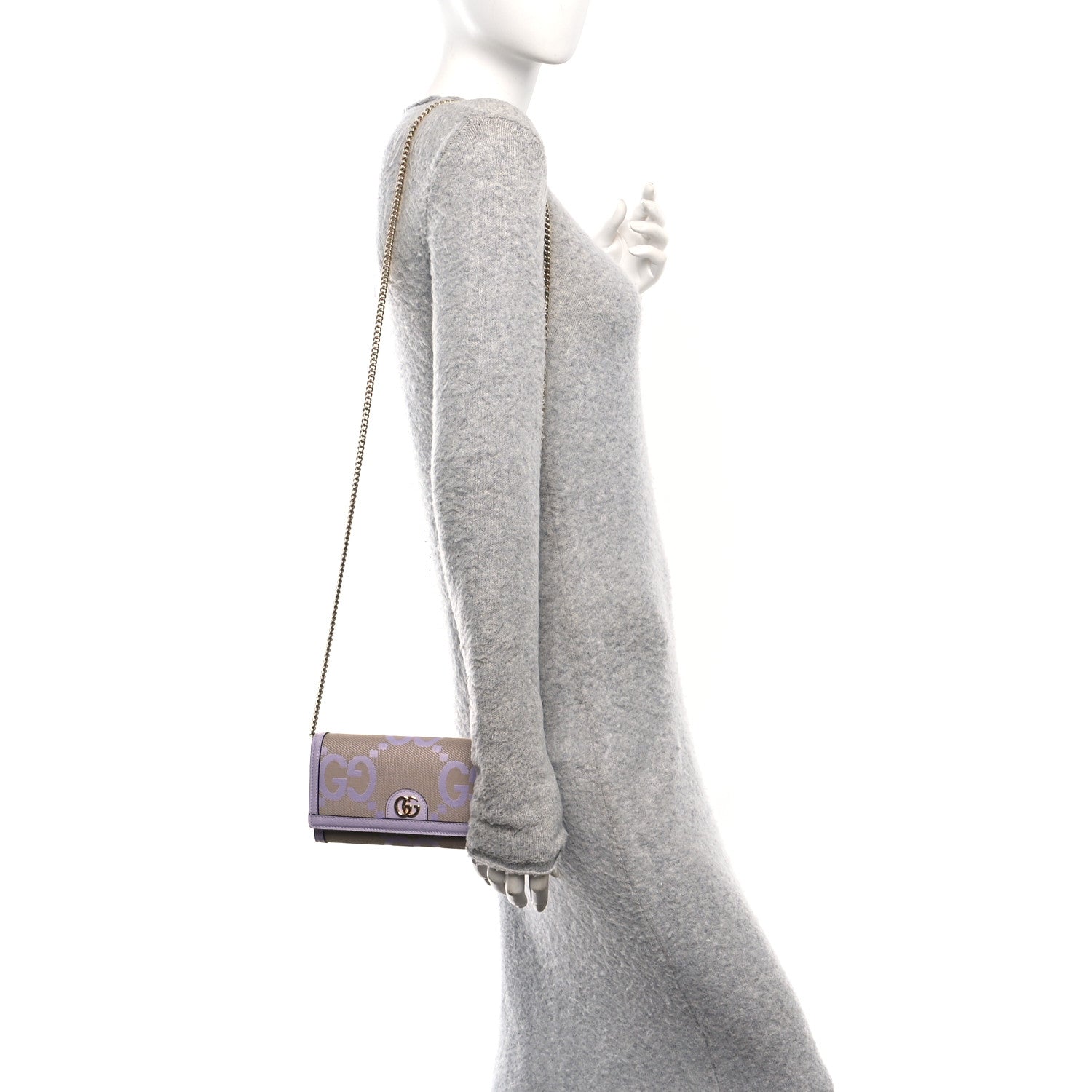 Gucci Monogram Jumbo GG Textured Dollar Calfskin Ophidia Continental Wallet On Chain Beige Lapis