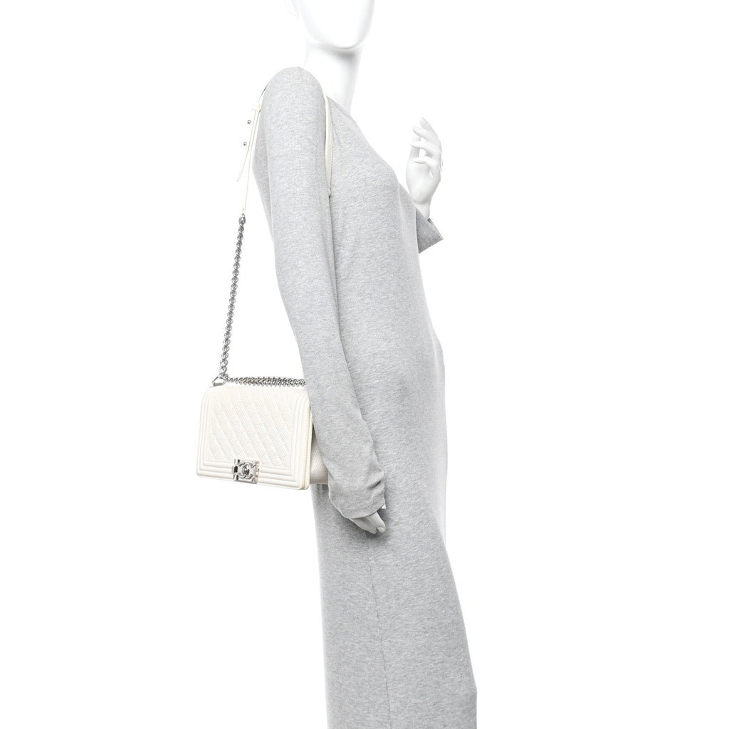 Chanel Lambskin Perforated Medium Boy Flap White