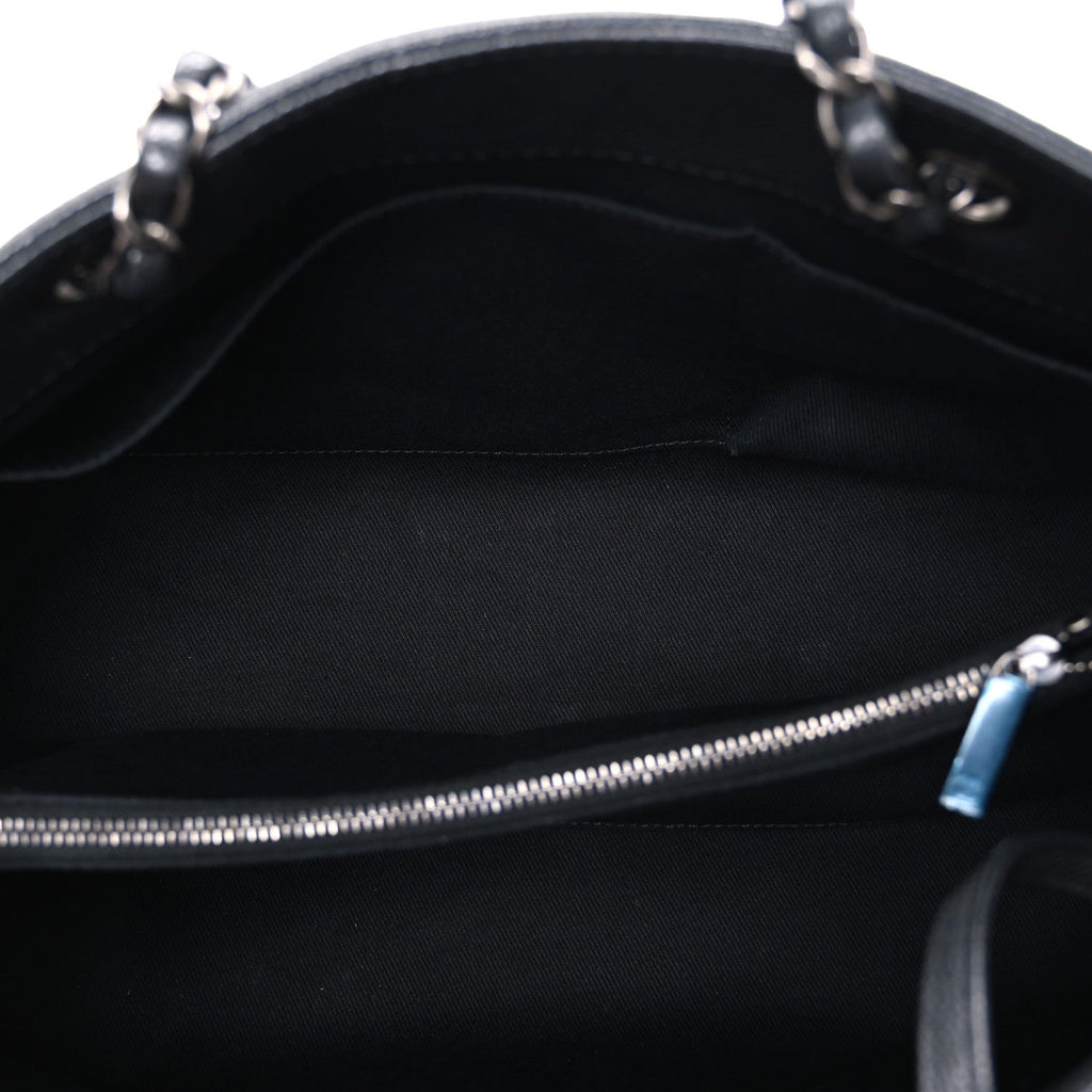 Chanel Metallic Grained Calfskin Medium Woven Chain Shopping Bag Black