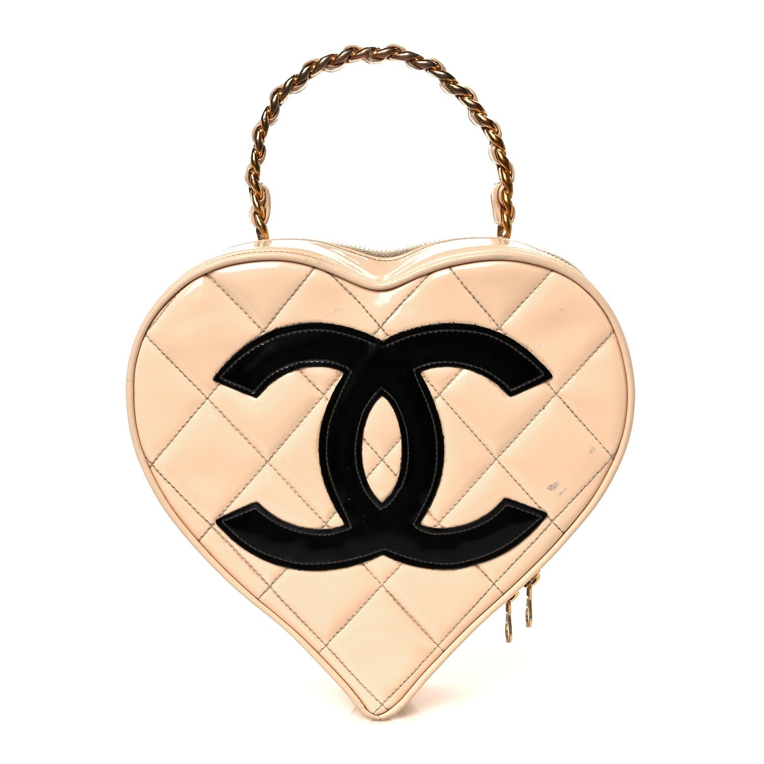 Chanel Patent Quilted CC Barbie Heart Vanity Case Beige