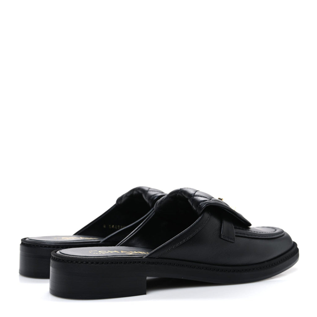 Lambskin Quilted CC Turnlock Mules 40 Black