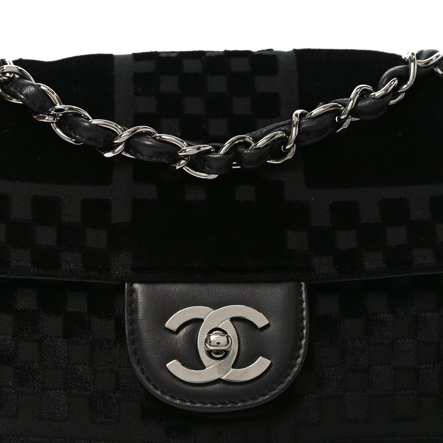 Chanel Velvet Checkered Flap Bag Black