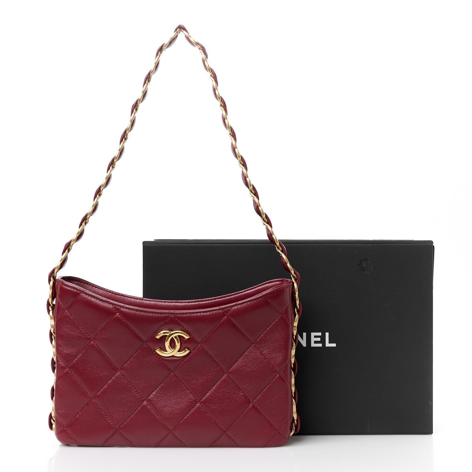 Chanel Lambskin Quilted Small CC Links Hobo Burgundy