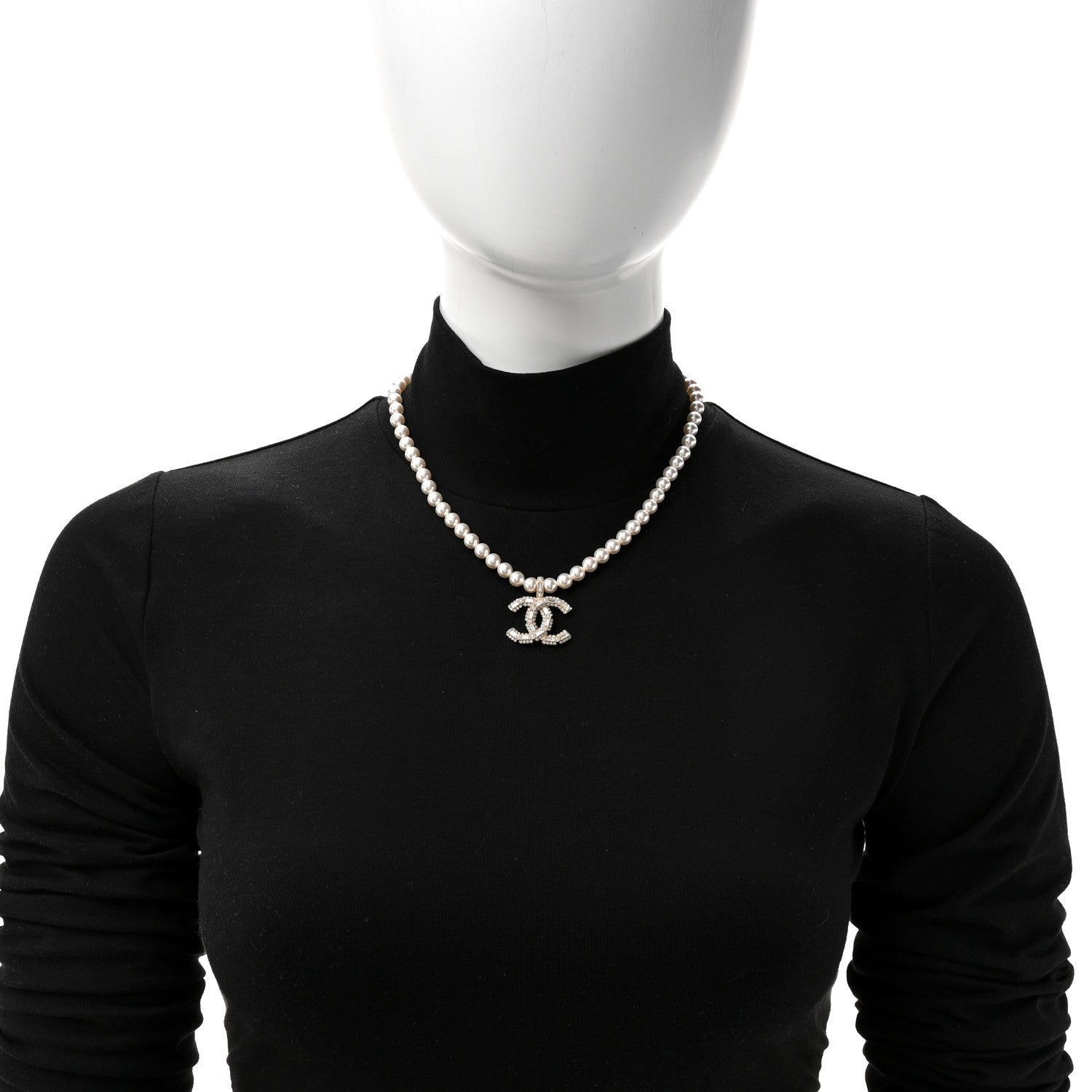 Pearl Crystal Baguette CC Short Necklace Gold