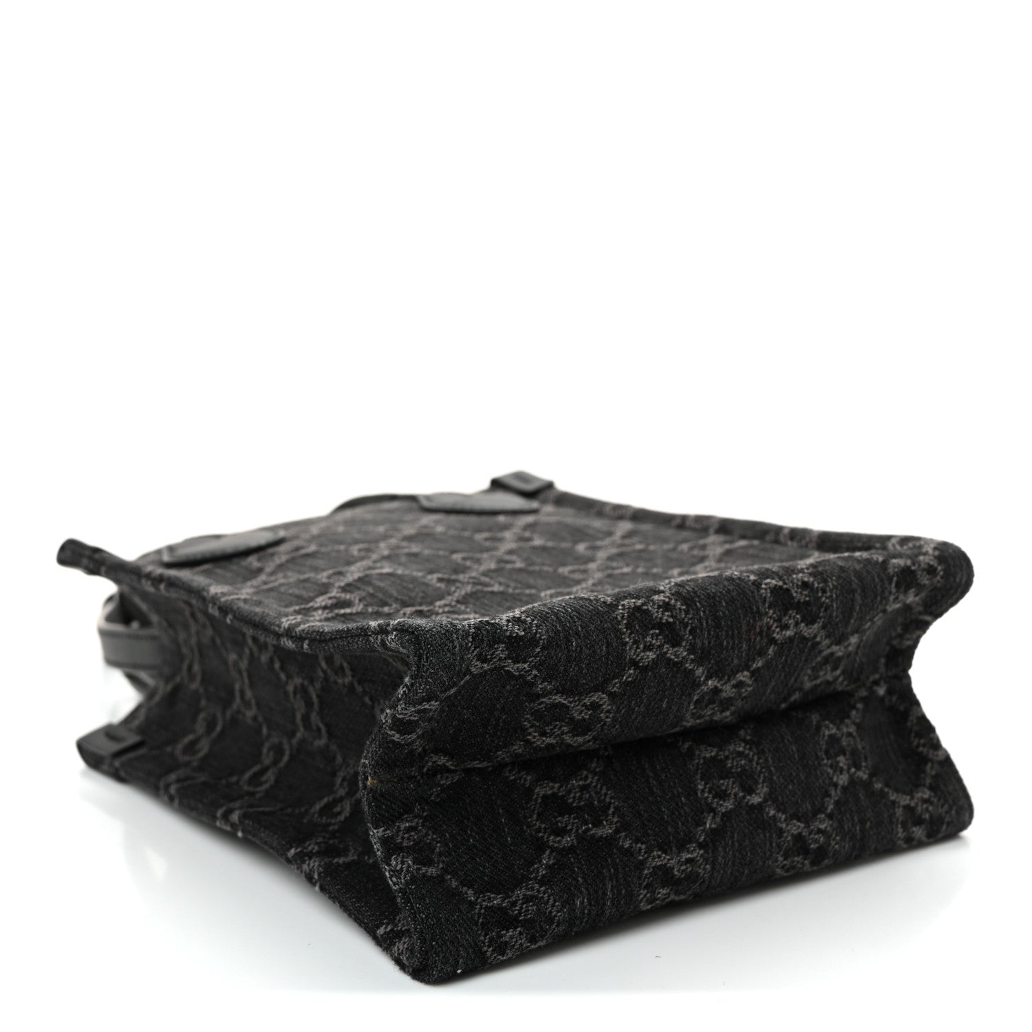 Gucci Denim Cuoio Harness GG Monogram Mini Ophidia Tote Bag Black Medium Grey