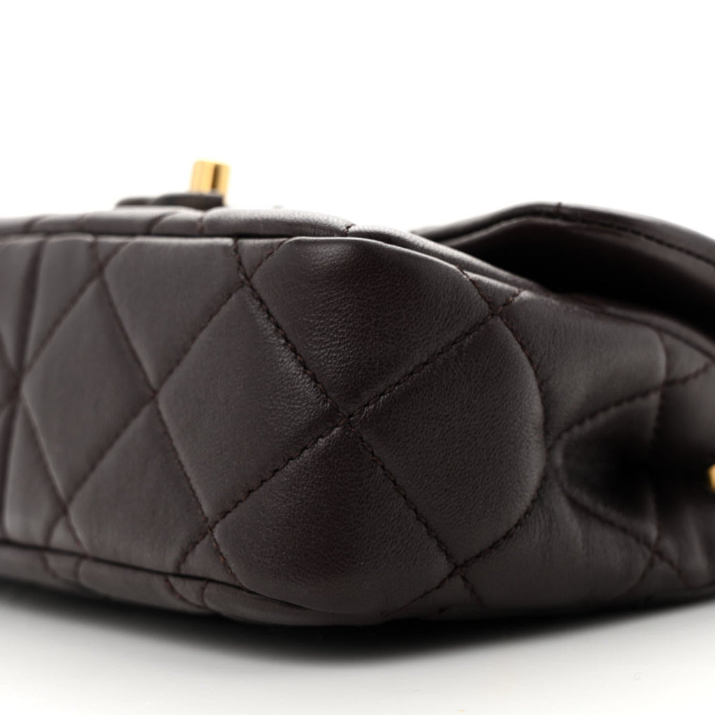 Chanel Lambskin Wenge Quilted Mini Fashion Wood Square Flap Dark Purple