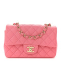 Chanel Lambskin Quilted Mini Rectangular Flap Pink