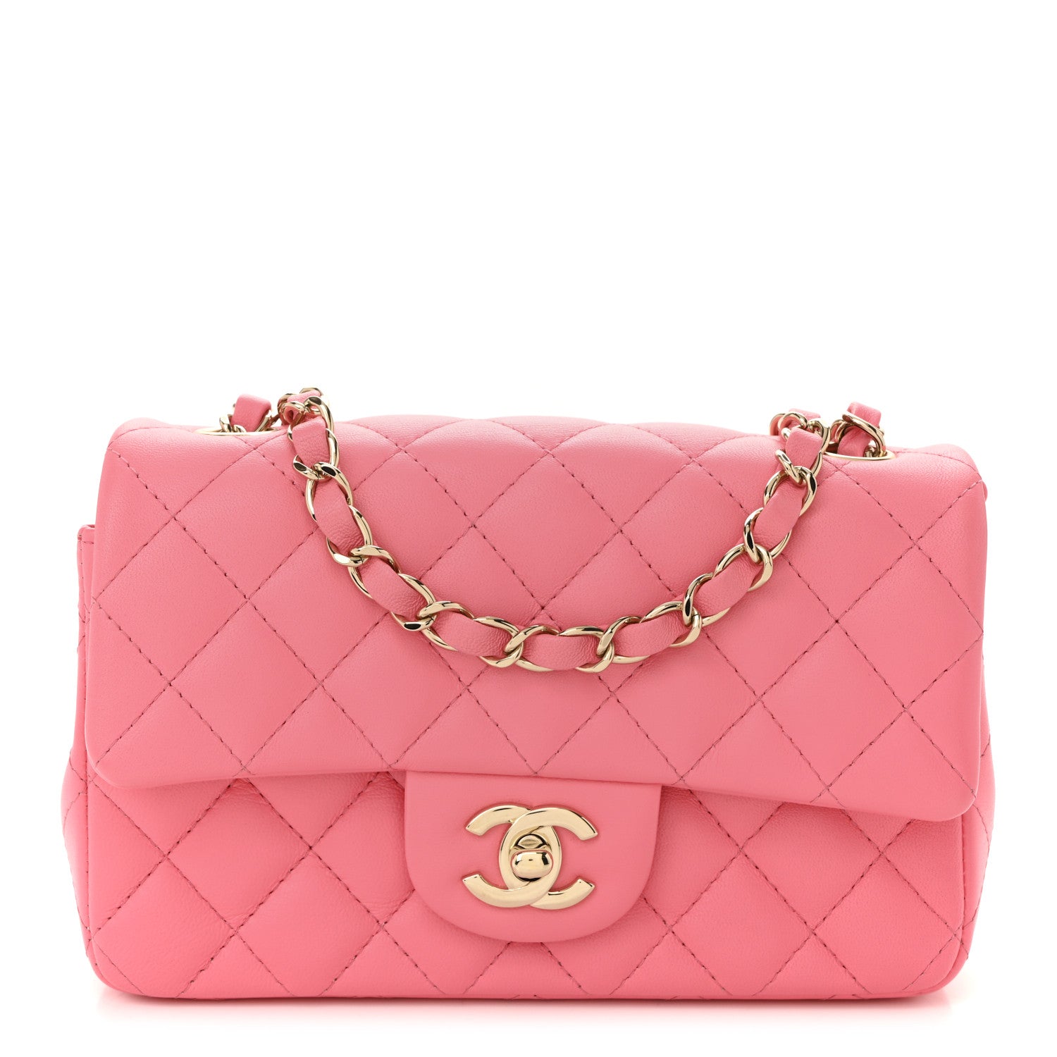 Chanel Lambskin Quilted Mini Rectangular Flap Pink