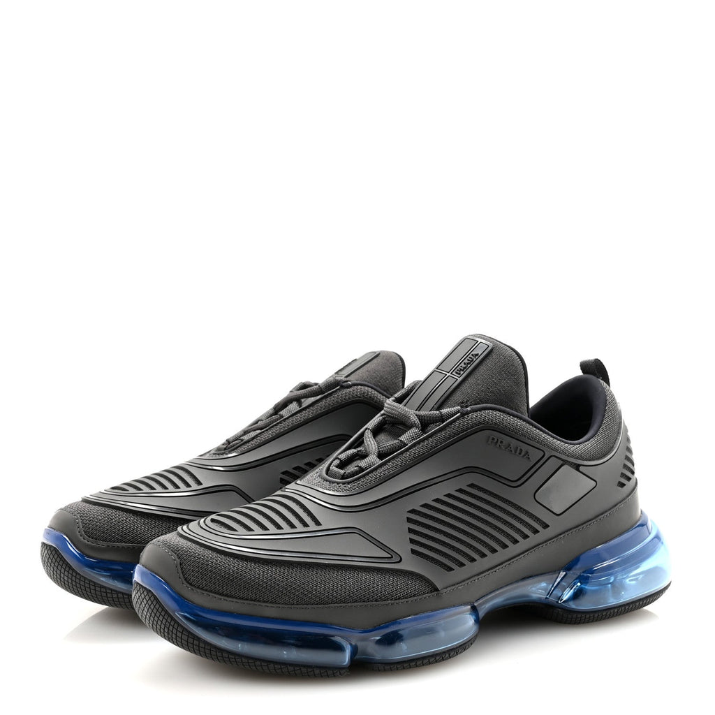 Prada Rubber Knit Fabric Mens Cloudbust Air Sneakers 8.5 Grey Blue