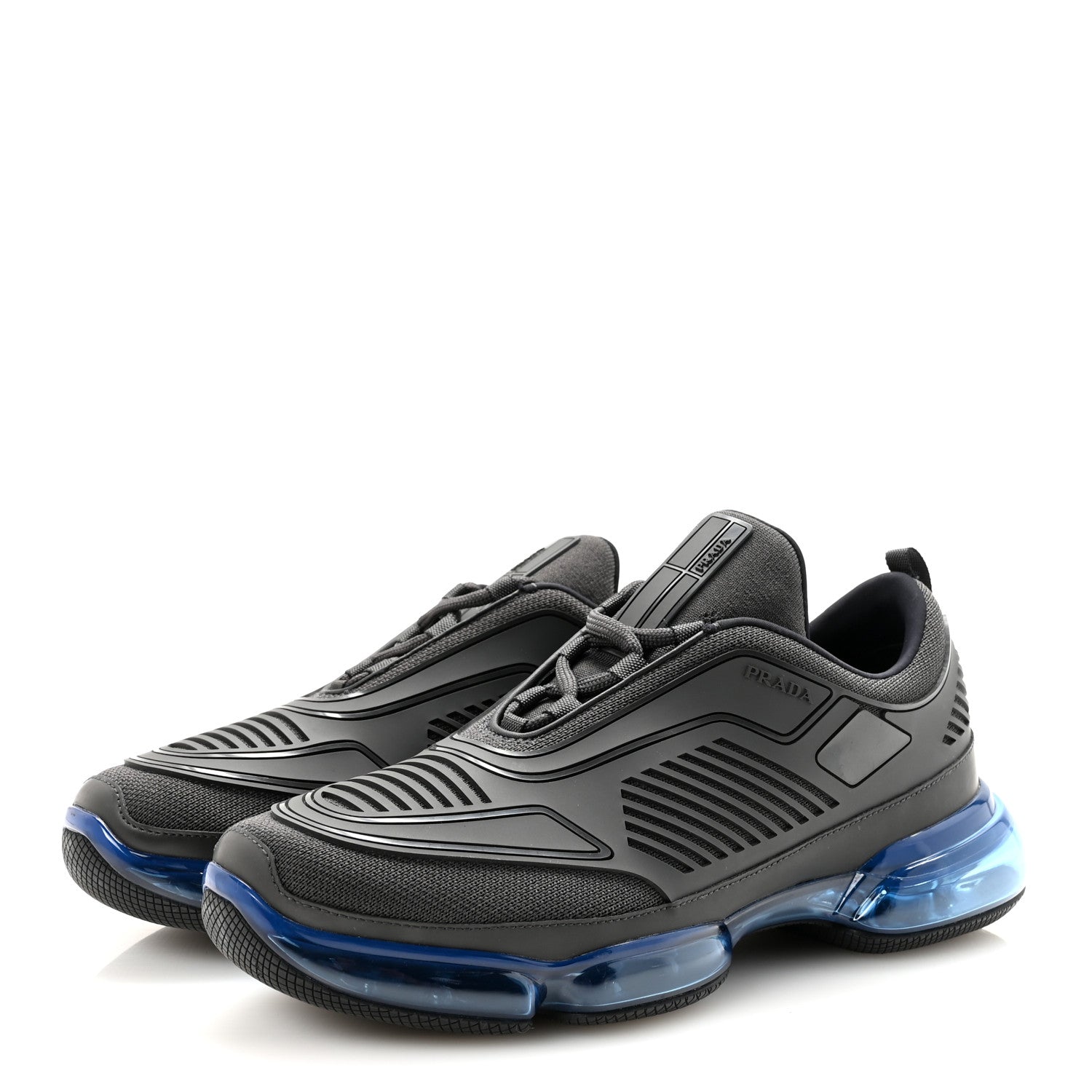 Prada Rubber Knit Fabric Mens Cloudbust Air Sneakers 8.5 Grey Blue