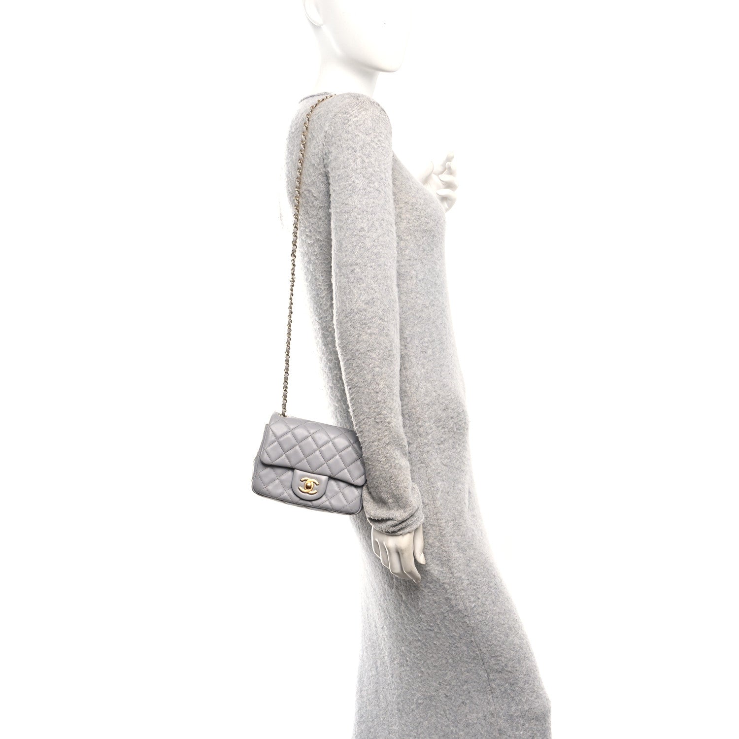 Chanel Lambskin Quilted Mini Pearl Crush Flap Light Grey