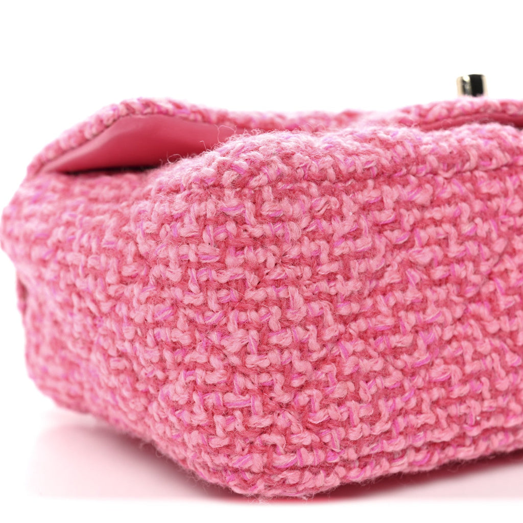 Chanel Wool Tweed Quilted Mini Rectangular Flap Dark Pink Fuchsia