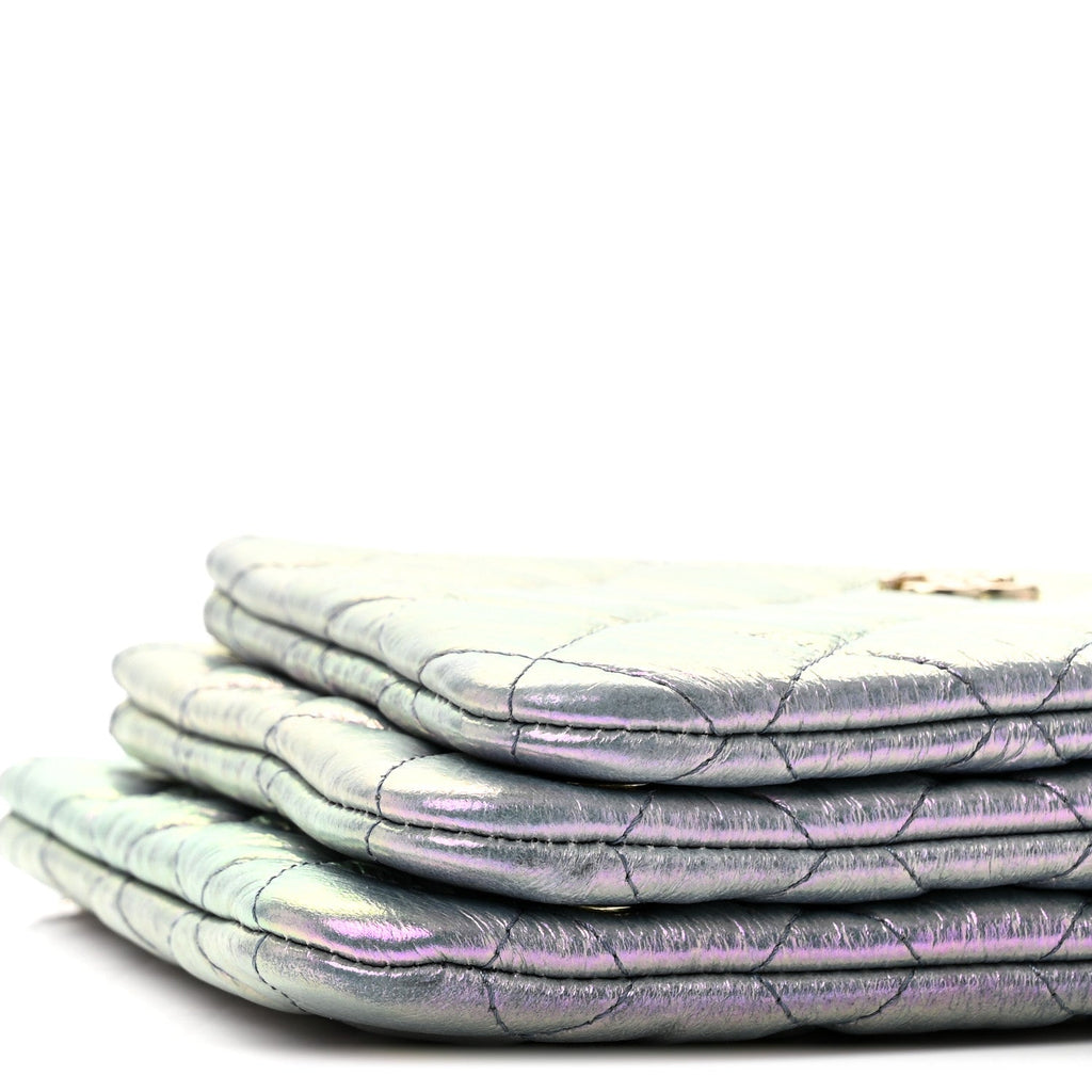 Iridescent Crumpled Calfskin Trio Cosmetic Case Purple