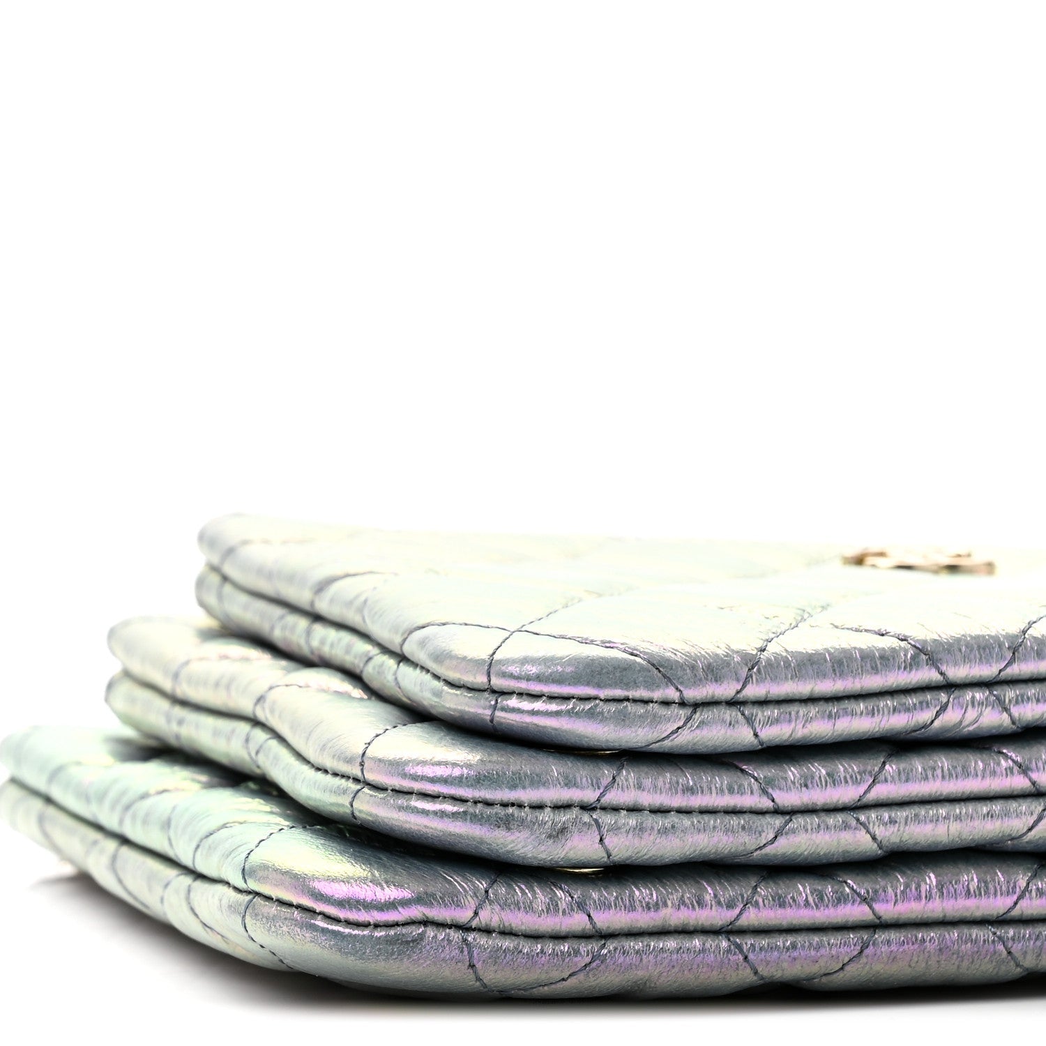 Iridescent Crumpled Calfskin Trio Cosmetic Case Purple
