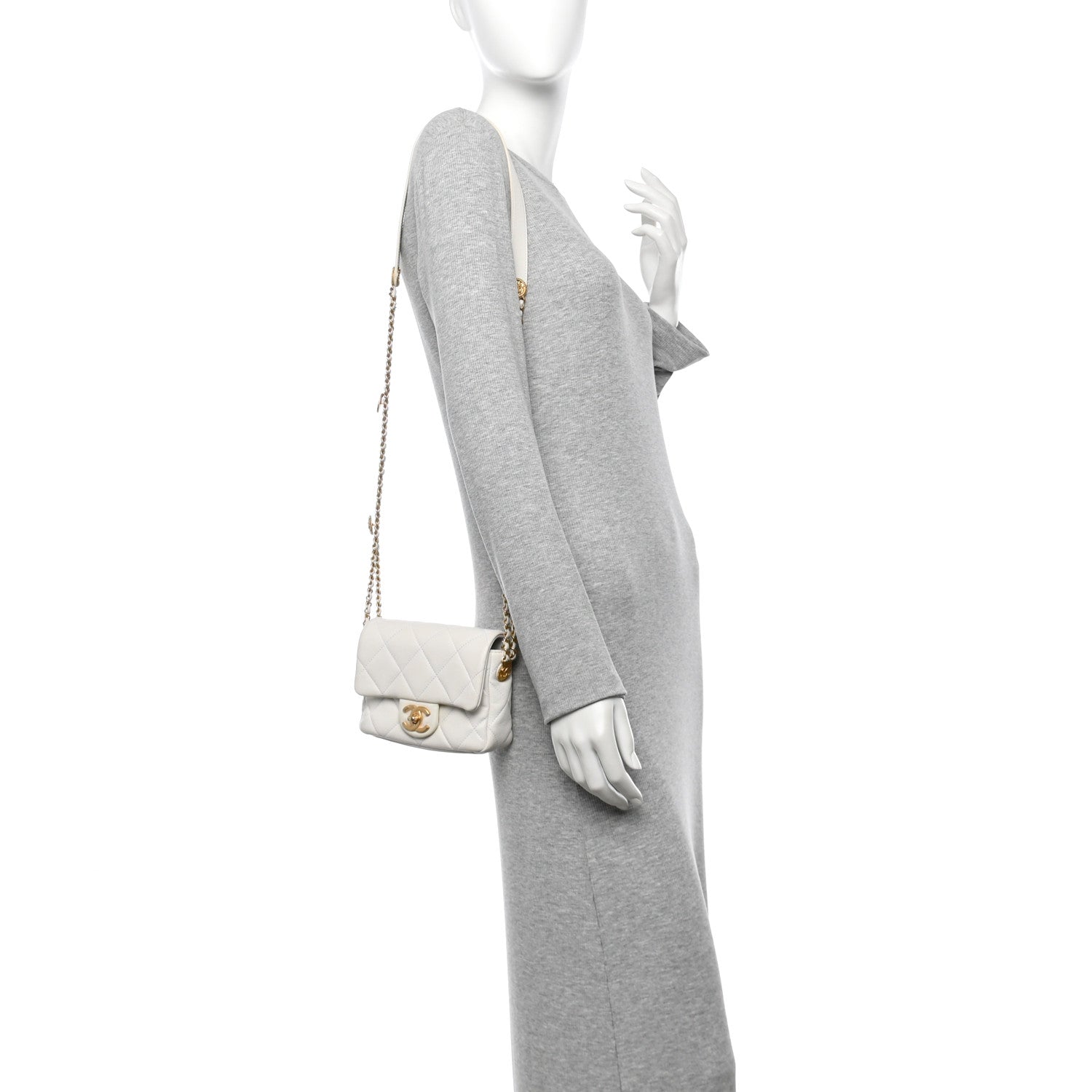 Chanel Caviar Quilted Mini Twist Your Buttons Flap  White
