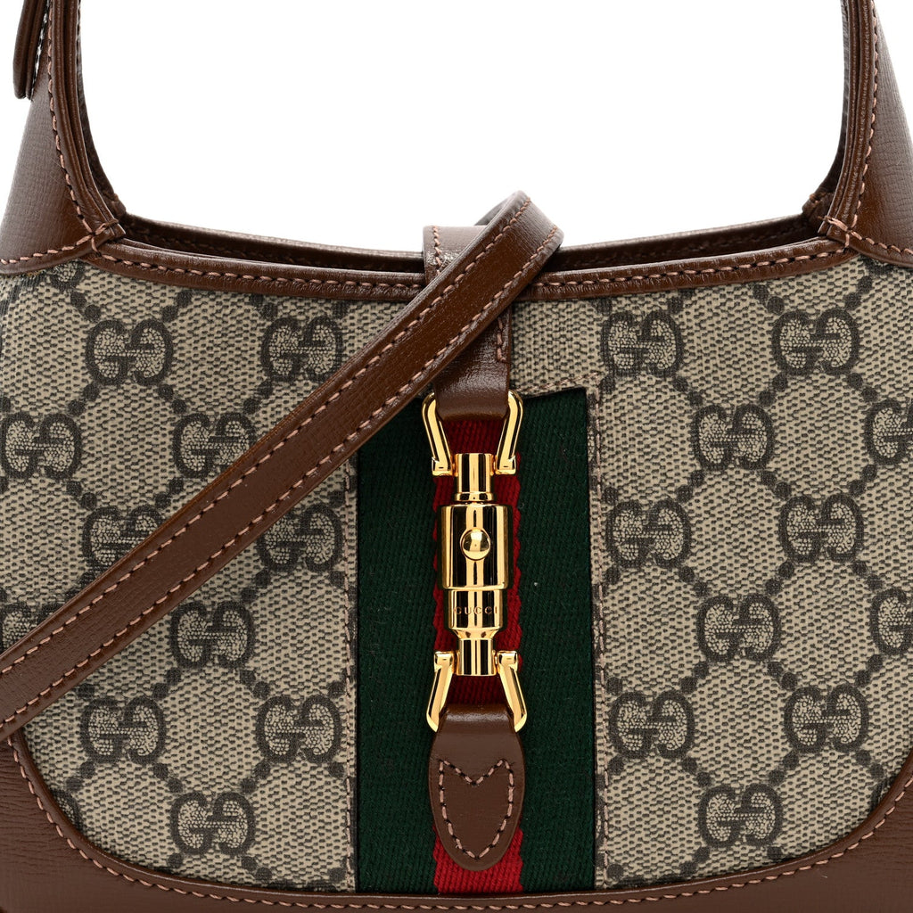 Gucci GG Supreme Monogram Azalea Calfskin Web Mini Jackie 1961 Hobo Beige Ebony Brown Sugar