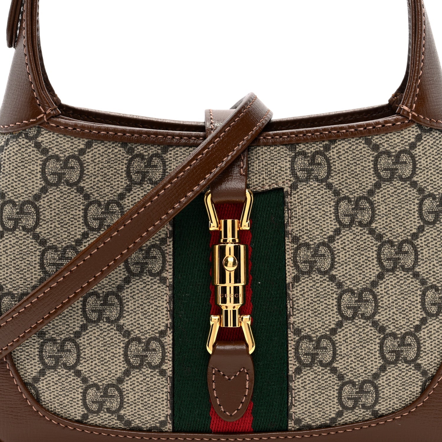 Gucci GG Supreme Monogram Azalea Calfskin Web Mini Jackie 1961 Hobo Beige Ebony Brown Sugar
