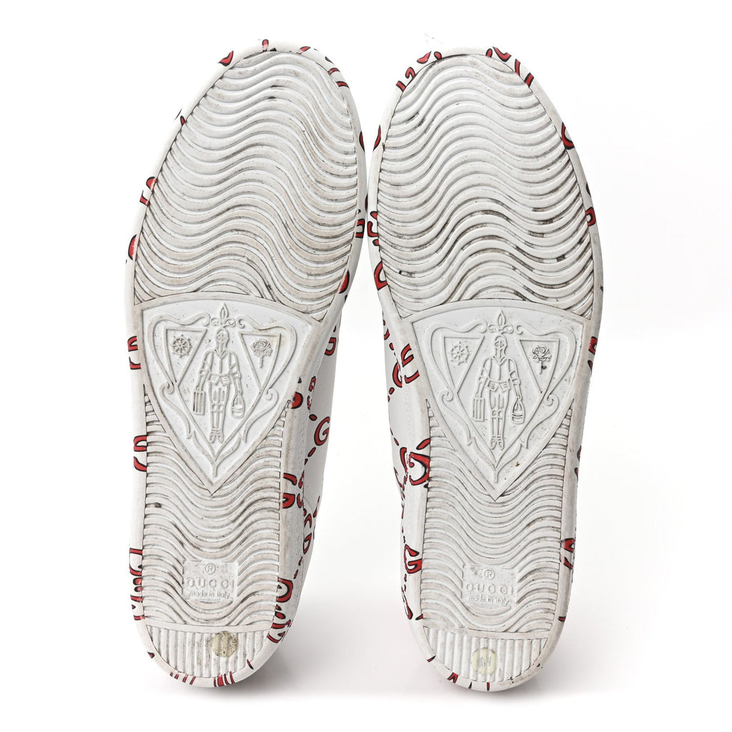 Gucci Calfskin GucciGhost Print Womens Ace Sneakers 40.5 White Hibiscus Red