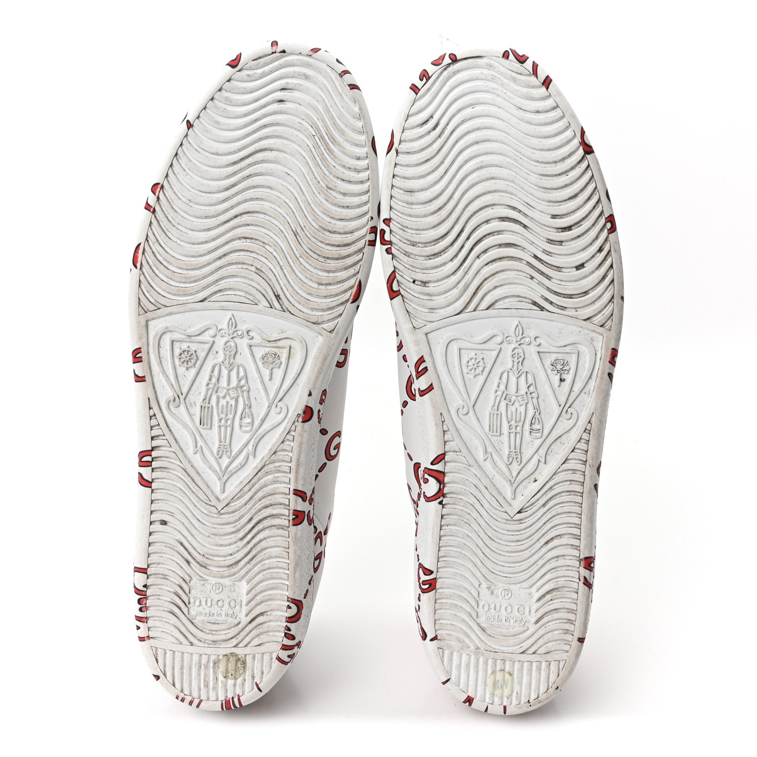 Gucci Calfskin GucciGhost Print Womens Ace Sneakers 40.5 White Hibiscus Red