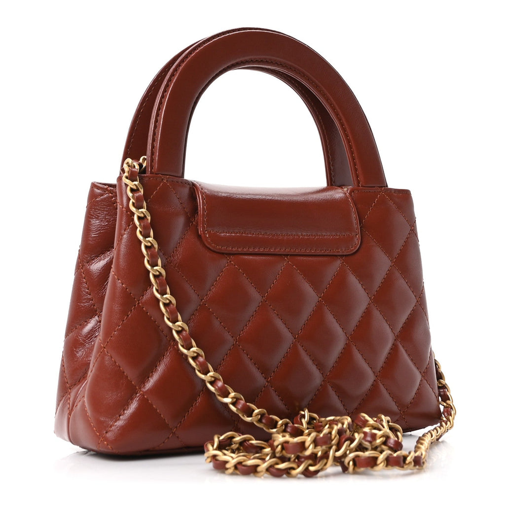 Chanel Shiny Aged Calfskin Quilted Nano Kelly Shopper Brown