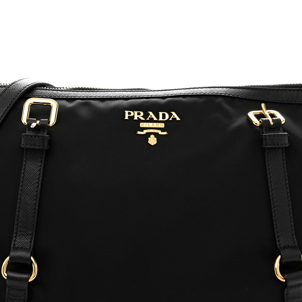Prada Saffiano Tessuto Nylon Shopping Tote Black