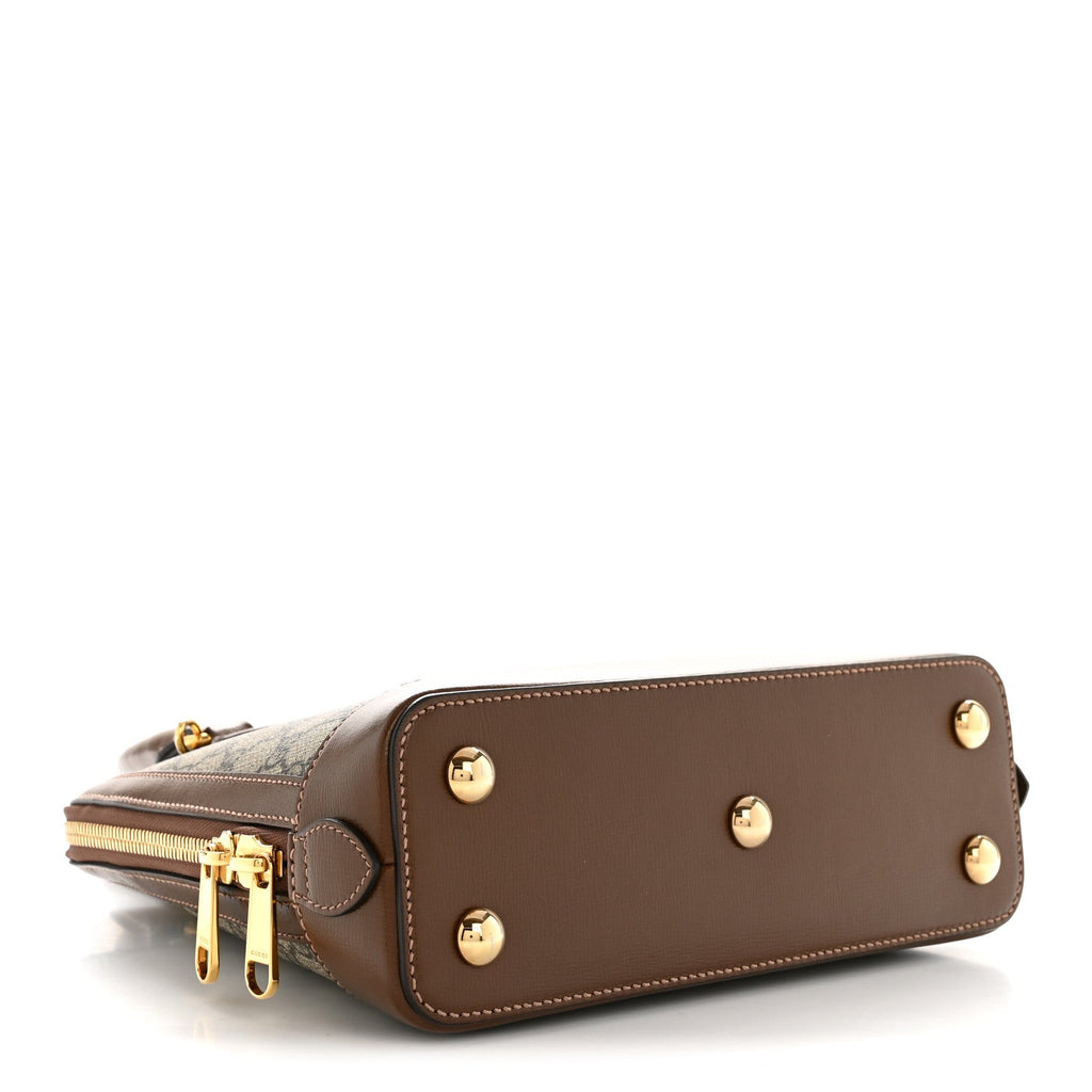 Gucci GG Supreme Monogram Azalea Calfskin Small Horsebit 1955 Top Handle Bag Beige Ebony Brown Sugar