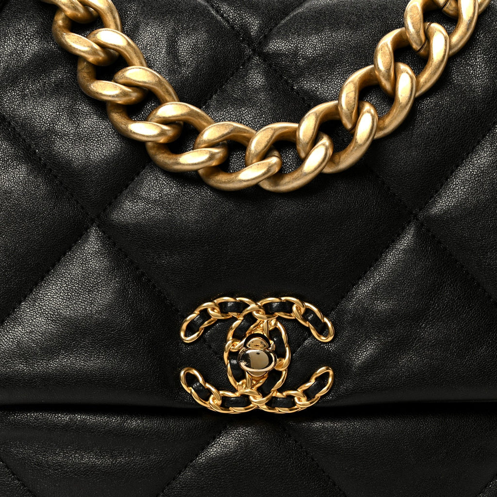 Chanel Goatskin Quilted Large Chanel 19 Flap Black