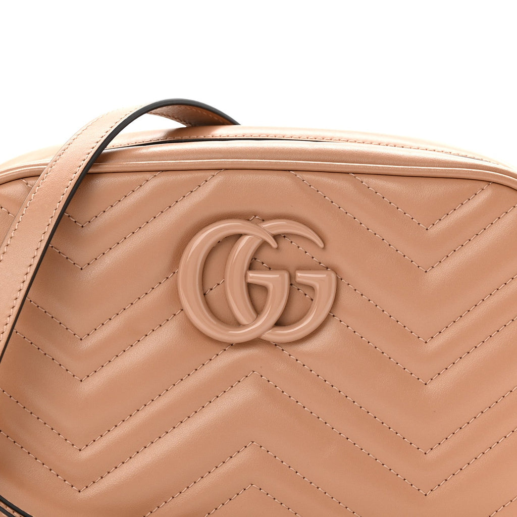 Gucci Calfskin Matelasse Monochrome Small GG Marmont Chain Shoulder Bag Camelia
