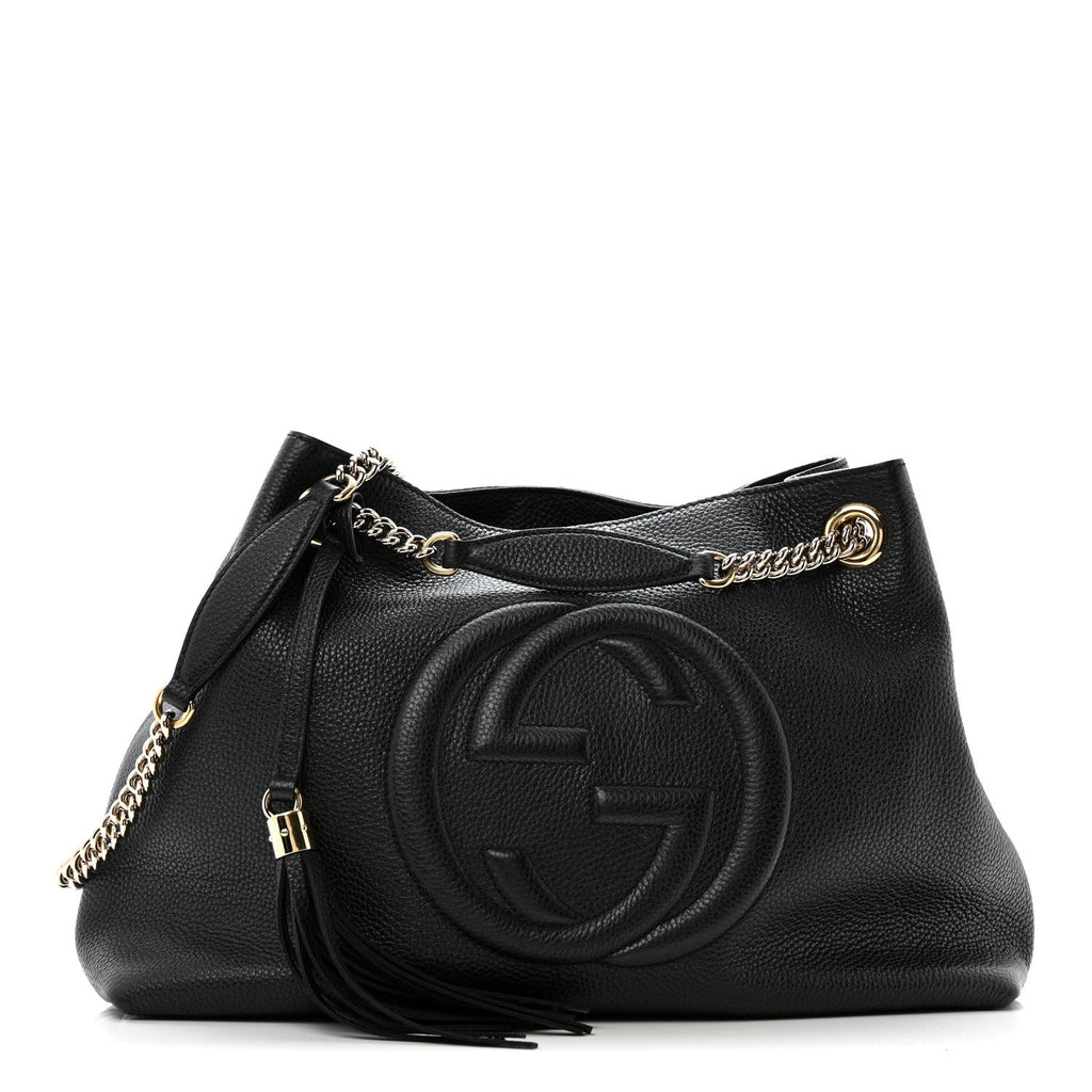 Gucci Pebbled Calfskin Medium Soho Chain Shoulder Bag Black