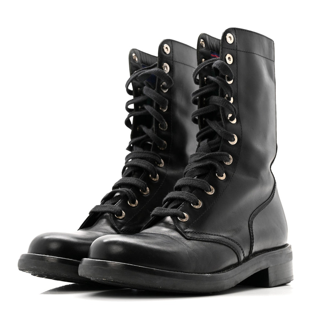 Calfskin Lace Up Combat Boots  39.5 Black