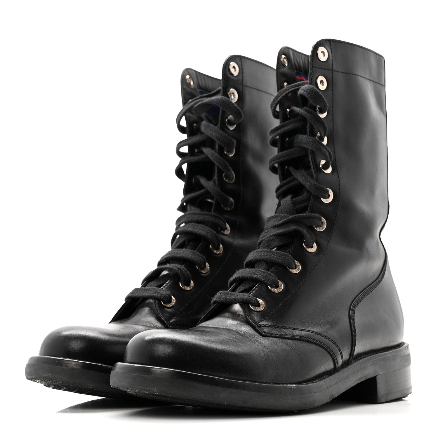 Calfskin Lace Up Combat Boots  39.5 Black