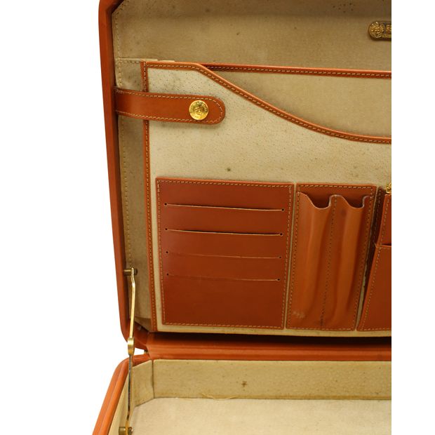 FENDI Vintage Leather & Striped Fabric Briefcase