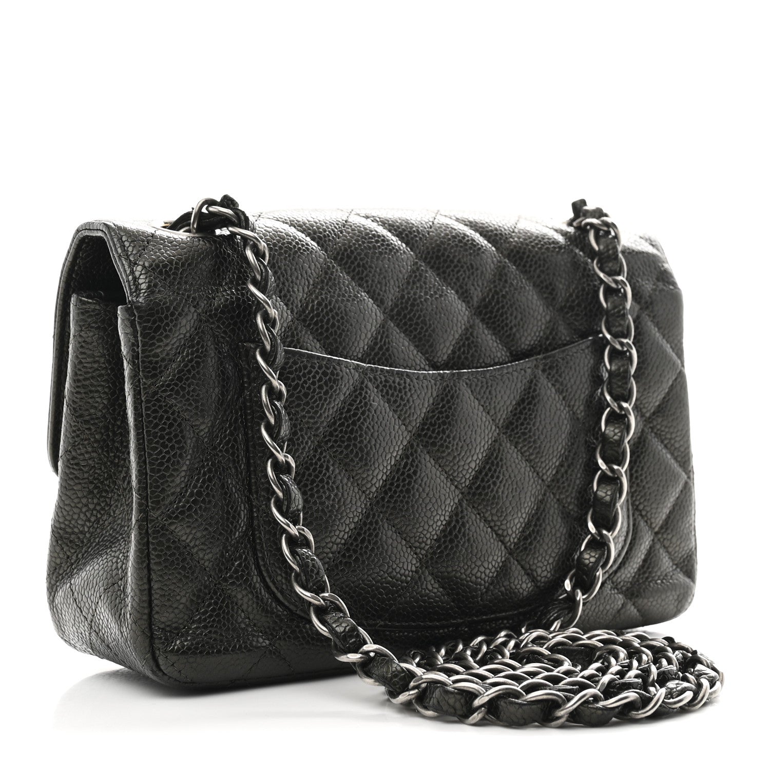 Chanel Metallic Caviar Quilted Mini Rectangular Flap Dark Grey