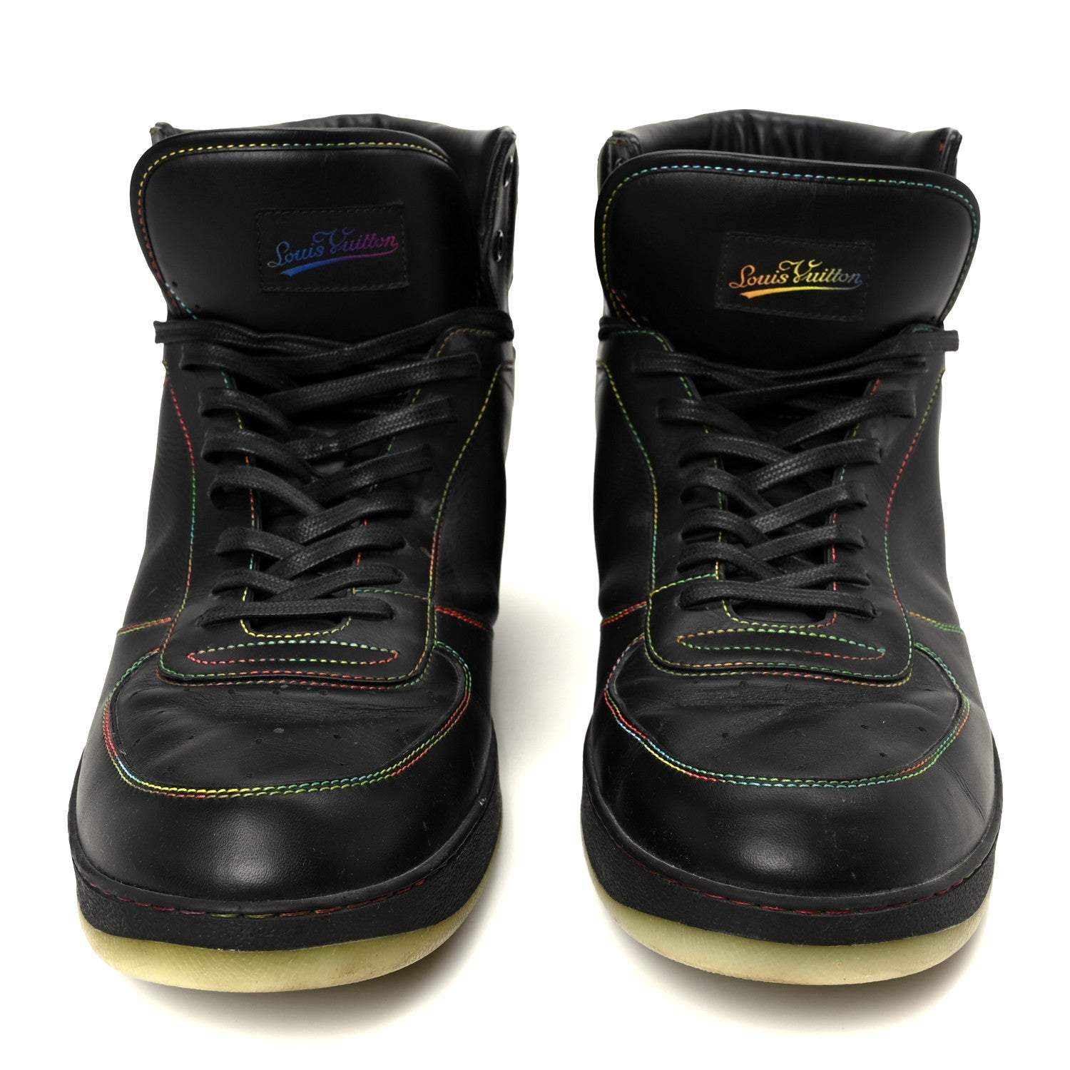 Louis Vuitton Calfskin Rivoli High Top Sneakers 12 Black Multicolor